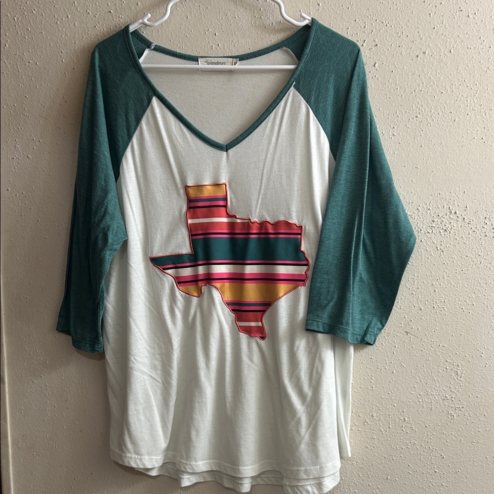 Boho Texas Graphic Long Sleeve Top - Green & White